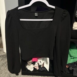 SHEIN Black Puff Sleeve Square Neck Blouse